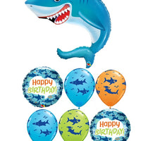 Smiling Shark Birthday Balloon Bouquet with Helium and Weight