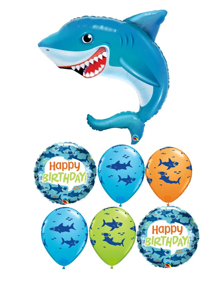 Smiling Shark Birthday Balloon Bouquet with Helium and Weight