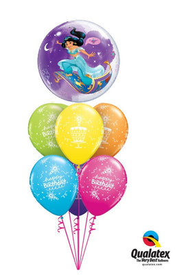 Jasmine Aladdin Bubble Birthday Balloon Bouquet with Helium and Weight