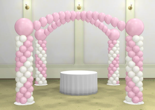 Wedding Spiral Cake Table Balloon Column and Pearl Arch